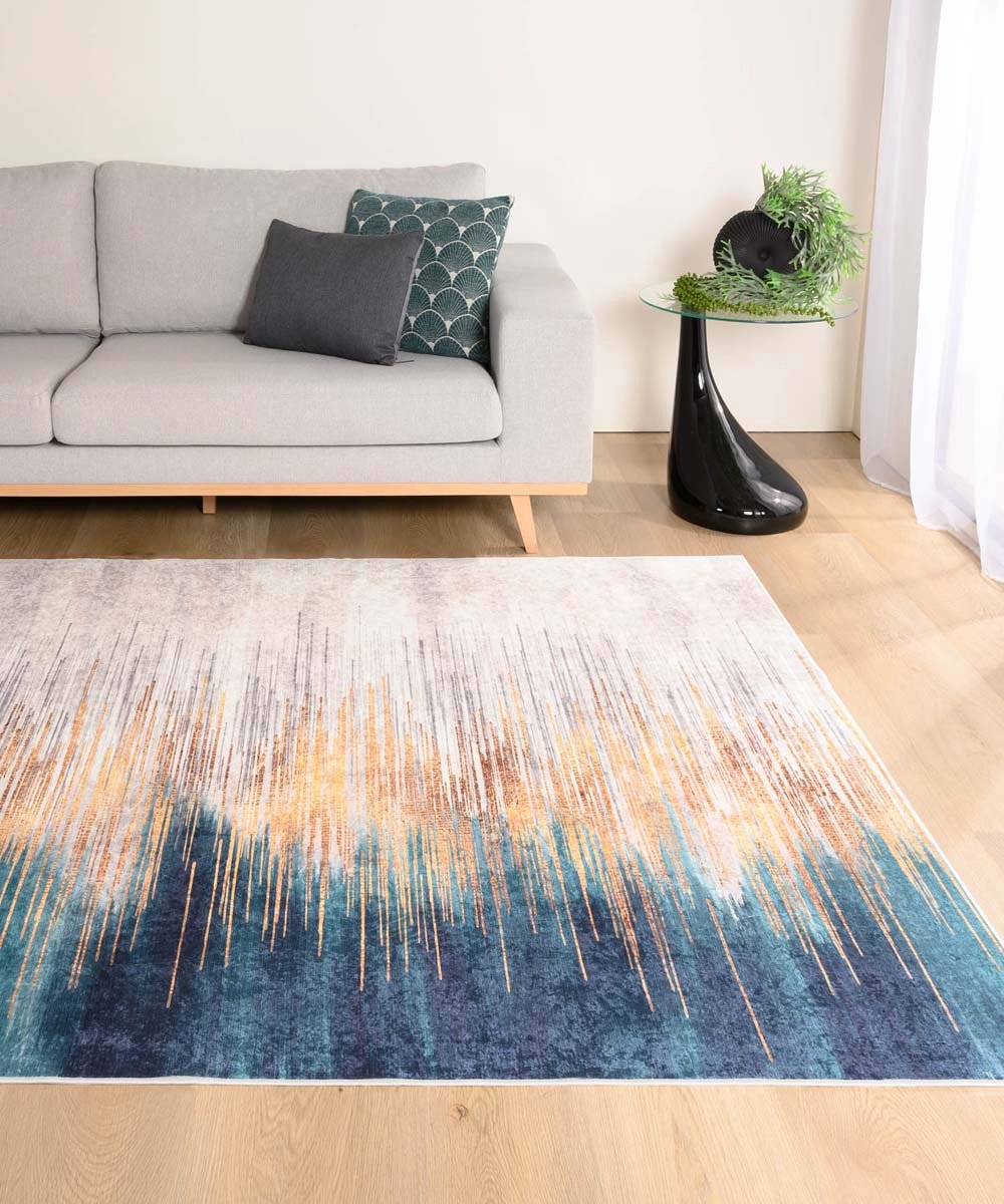 Modern vloerkleed wasbaar - Moderna goud/petrol 240x340