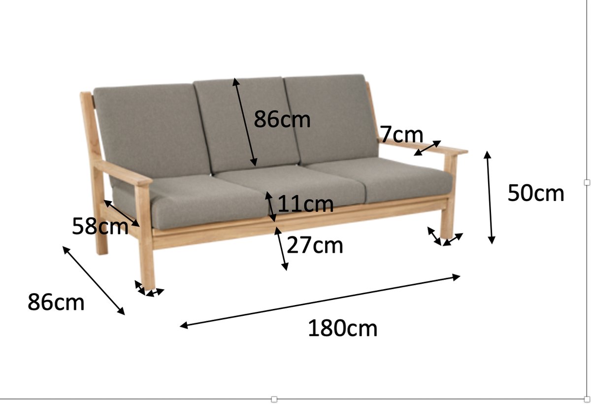Lesli Living Loungebank Teak 180 cm incl. Kussen