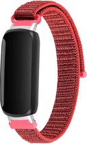 Nylon Smartwatch bandje - Geschikt voor Fitbit Inspire 3 nylon bandje - rood - Strap-it Horlogeband / Polsband / Armband