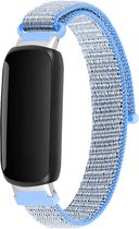 Nylon Smartwatch bandje - Geschikt voor Fitbit Inspire 3 nylon bandje - lichtblauw - Strap-it Horlogeband / Polsband / Armband