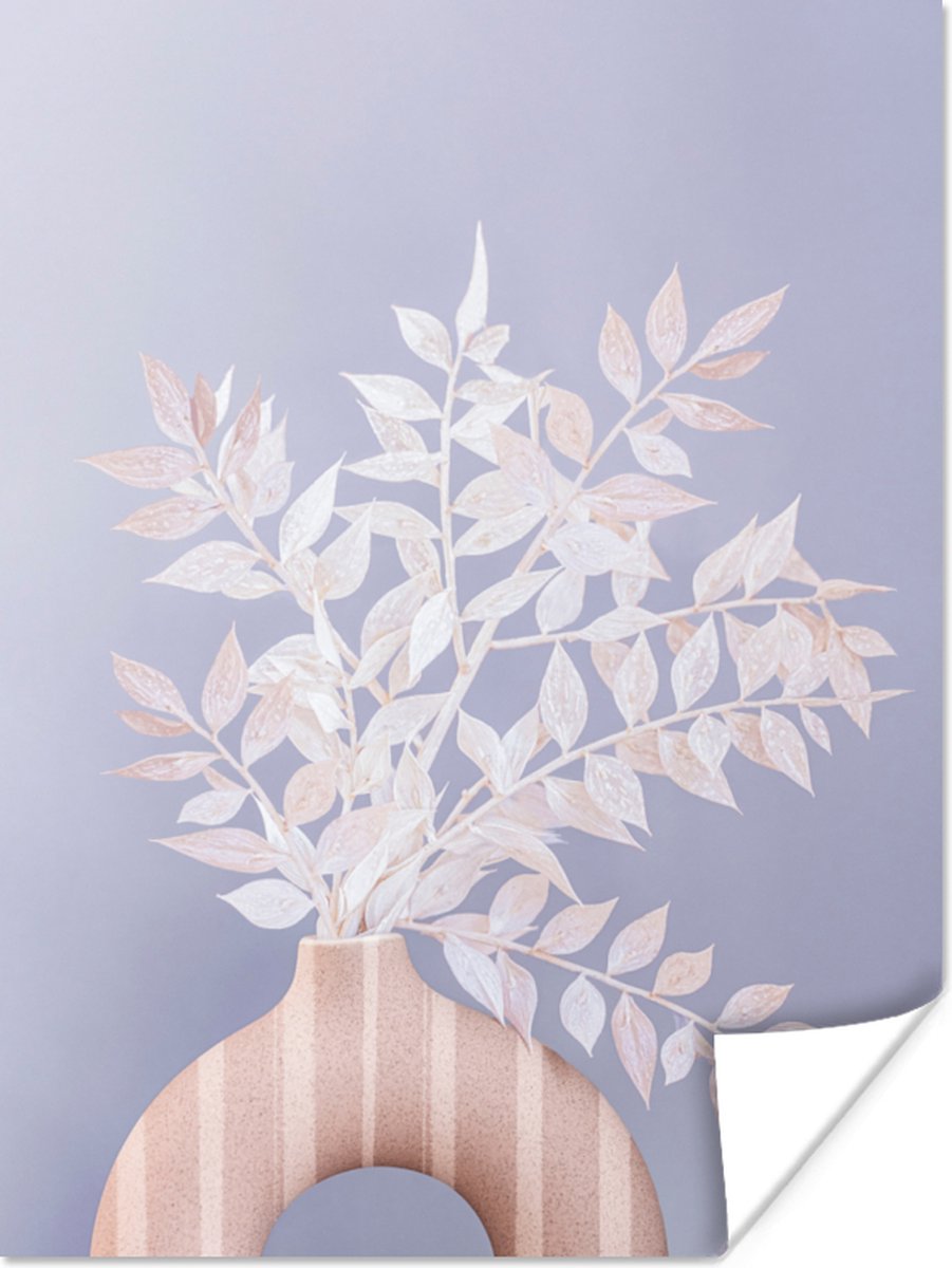 Poster Planten - Wit - Vaas - Paars - 60x80 cm