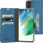 Mobiparts hoesje geschikt voor Samsung Galaxy S21 FE - Wallet/Boekhoesje - Eco Leer - Magneet Sluiting - Opberg vakken - Blauw