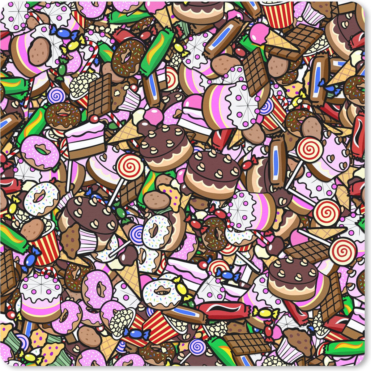 Muismat 20x20 cm - Mousepad Snoep - Design - Chocolade - Taart - Lolly - Kinderen - Muismatten