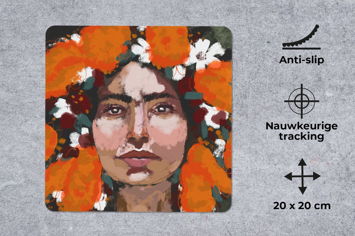 Muismat 20x20 cm - Mousepad Abstract - Vrouw - Portret - Verf - Muismatten