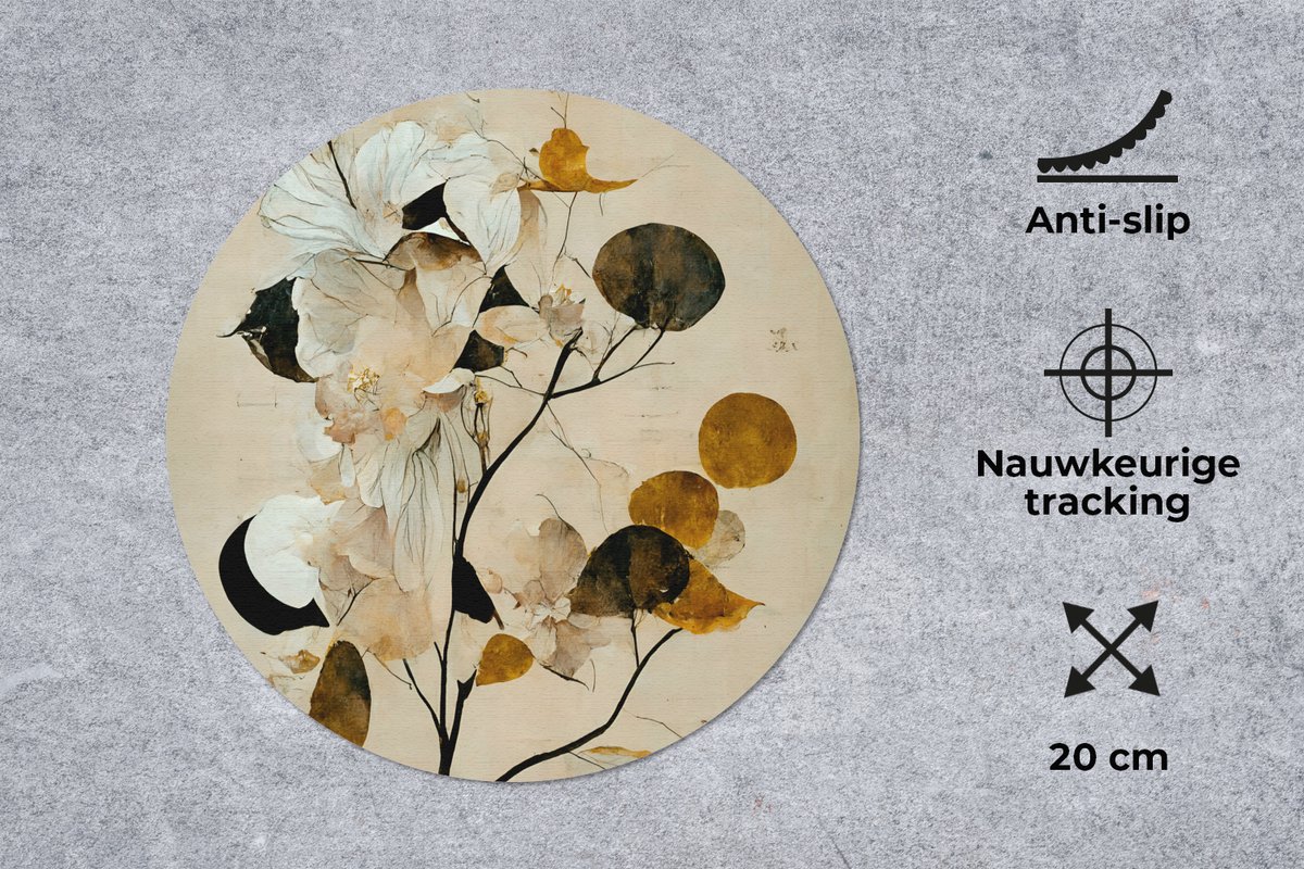 Muismat rond 20x20 cm - Mousepad Bloemen - Bladeren - Boom - Pastel - Ronde muismatten