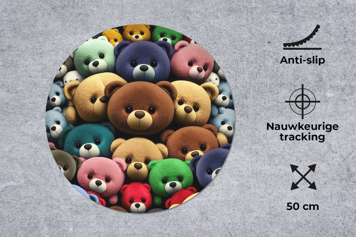 Muismat rond 50x50 cm - Mousepad Knuffelbeer - Teddy - Design - Kids - Ronde muismatten