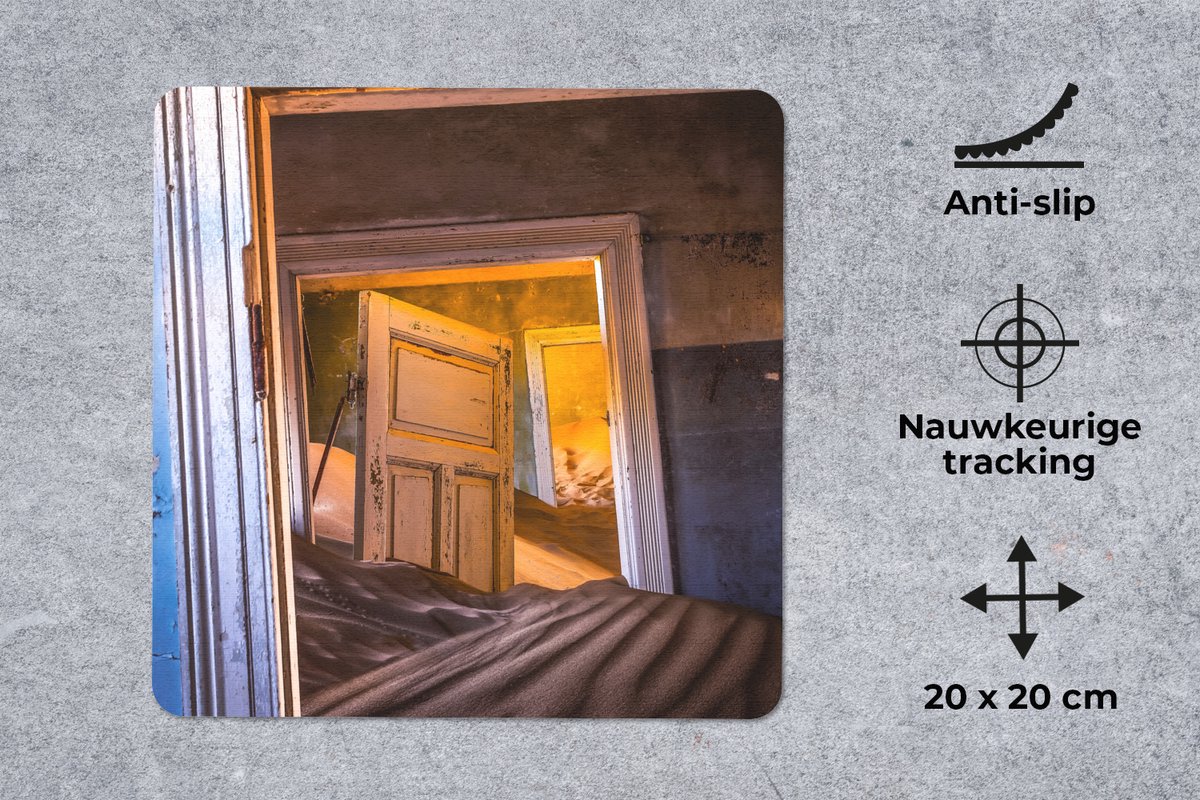 Muismat 20x20 cm - Mousepad Deur - Woestijn - Zand - Architectuur - Muismatten