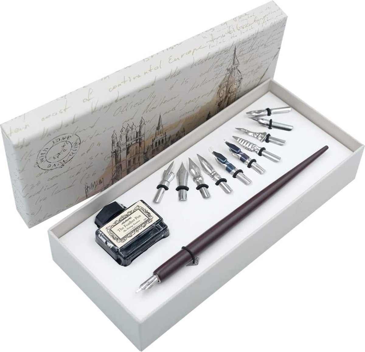 Houten Dip Pen Handgemaakte Kalligrafie Set Gift Schrijven Case met inkt en  11... | bol.com