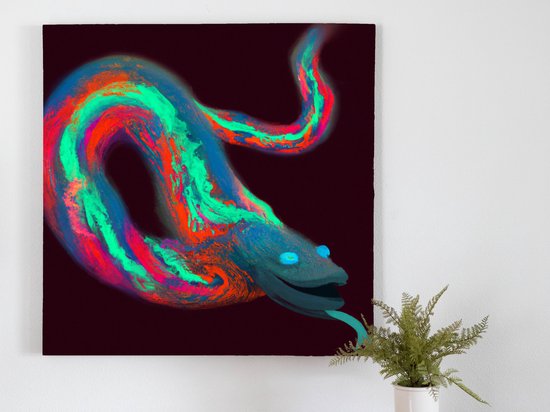 Sizzling Eel Red Blue kunst - 60x60 centimeter op Canvas | Foto op Canvas - wanddecoratie