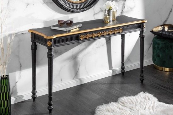 Elegante consoletafel VENICE 125cm zwart goud massief hout - 40554