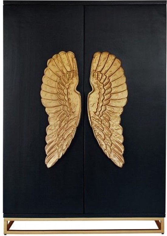 Extravagante barkast ANGEL 140cm zwart mangohout met gouden vleugels - 41107
