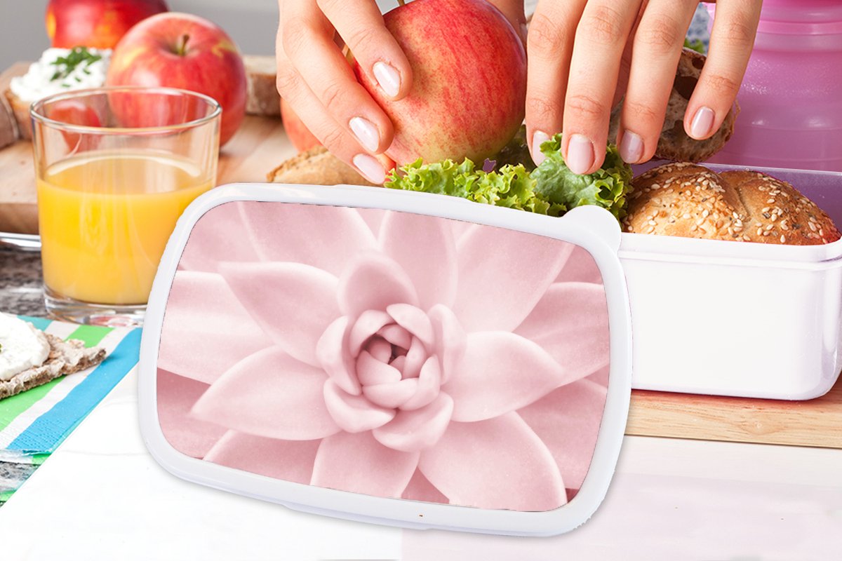 Broodtrommel Wit - Lunchbox - Brooddoos - Bloem - Roze - Natuur - Plant - 18x12x6 cm - Volwassenen
