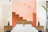Behang - Fotobehang Architectuur - Trappen - Pastel - Roze - Breedte 190 cm x hoogte 260 cm - Behangpapier