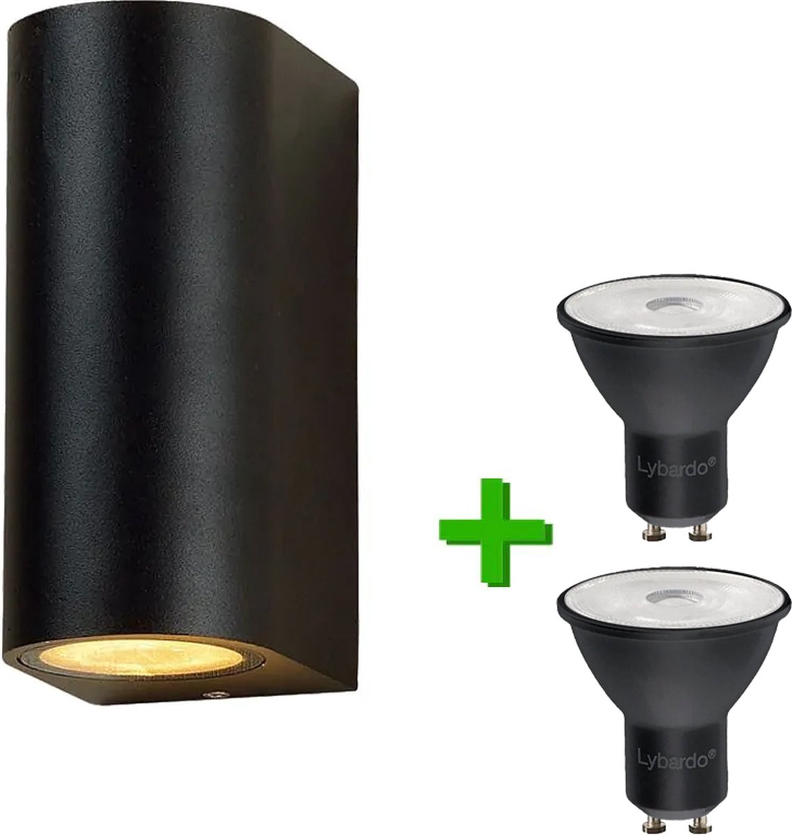 Buitenlamp - Wandlamp buiten - Badkamerlamp - St. Tropez - Zwart - IP54 + 2 x Lybardo GU10 LED spot - 2.4 watt - 2700K warm wit