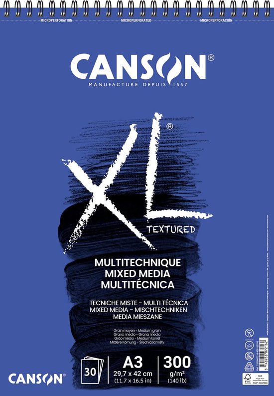Aquarelblok - Canson XL Mix Media A3 300grams - 30vel spiraal - Canson