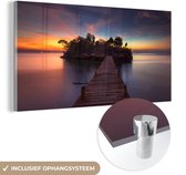 Tableau sur verre nature - Water - Coucher de soleil - Arbre - Nuit - Photo sur verre - Tableau sur Verres - Plaque de verre - Verre Décoration murale murale - 120x60 cm - Plaque de verre - Salon - Glas avec photo