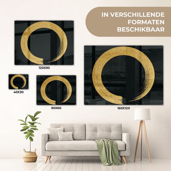 MuchoWow® Peinture sur verre 160x120 cm - Peinture sur verre - Cercle de paillettes dorées sur fond noir - Photo sur verre acrylique - Peintures