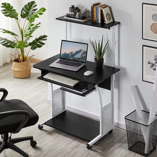 Bureau, Computertafel, Pc-Tafel Met 2 Niveaus Naar Keuze Rechts Of Links Kantoortafel Voor De Woonkamer Met Metalen Frame Eenvoudige Montage Modern Met Houtnerf Lwd47n
