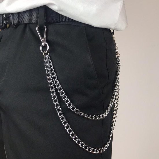 Boasty Pants chain Keychain - 2 couches - Chaîne ceinture - collier - Argenté - Modèle 2 - 45CM - Hippie - Taille unique - accessoires hippie-rétro-Pâques