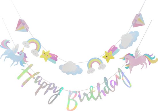 Happy Birthday Slinger Kinderfeestje Verjaardag Versiering Unicorn Versiering Eenhoorn Unicorn Slingers Versiering