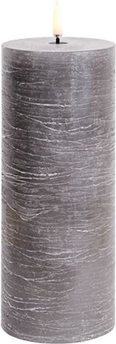 Led Kaars GRIJS  Uyuni - GREY Led kaars - 3D VLAM - LED Metallic GREY Pillar Candle - 7,5 cm x Hoogte 20 cm