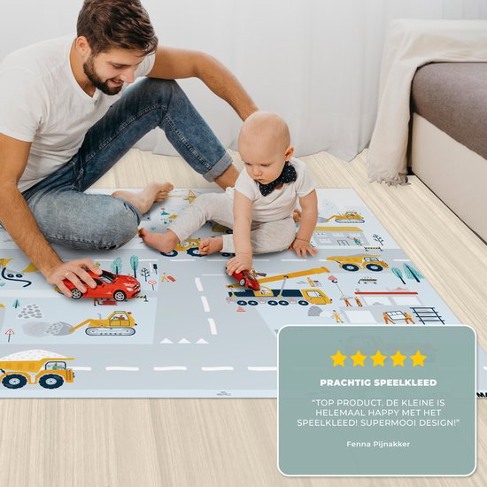 LetsPlaymats® Speelmat baby kinderen - Bouwplaats - Tractor - Graafmachine - Auto - Design - Speelkleed van vinyl - Speeltapijt - Antislip - 135x90 cm van LetsPlaymats® — afbeelding 4