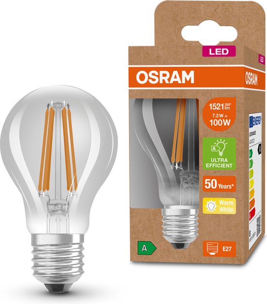 Osram LED lamp - Classic A 100 - filament helder - E27 - 7,2W - energielabel A