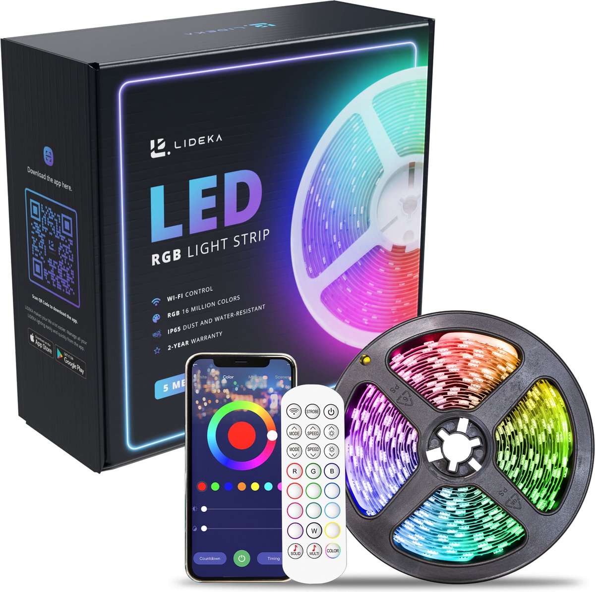 Lideka - Bande lumineuse LED intelligente - 5 mètres - Éclairage RVB -  avec... | bol.com