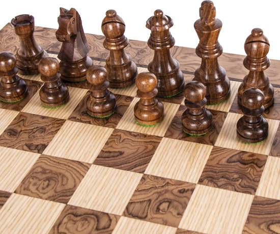 Thumbnail van een extra afbeelding van het spel Manopoulos - Handgemaakte houten schaakset met opbergruimte - 50 x 50 cm - met Staunton Schaakstukken