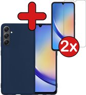 Hoesje Geschikt voor Samsung A34 Hoesje Siliconen Case Hoes Met 2x Screenprotector - Hoes Geschikt voor Samsung Galaxy A34 Hoes Cover Case - Donkerblauw