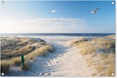 Tuinposter strand - Tuindecoratie zee duinen - 90x60 cm - Tuinschilderij voor buiten - Tuindoek zomer - Wanddecoratie tuin - Schuttingdoek - Balkon decoratie - Muurdecoratie - Buitenposter