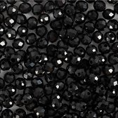 Facet kralen, afm 3x4 mm, gatgrootte 0,8 mm, metallic zwart, 100 stuk/ 1 doos