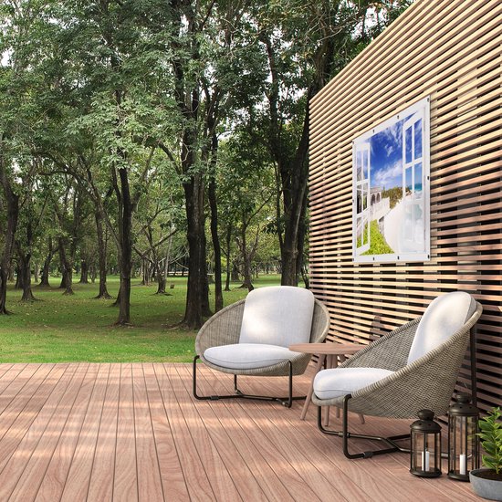 Gards Tuinposter Doorkijk Het Strandhuis - 120x80 cm - Tuindoek - Tuindecoratie - Wanddecoratie buiten - Tuinschilderij