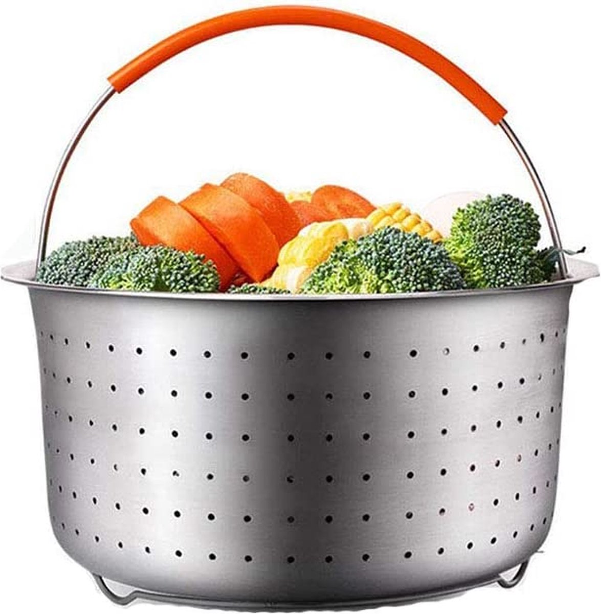 Stoompan-inzetstuk, stoominzet van roestvrij staal 304 met siliconen handgreep, buitendiameter 21,6 cm, kooktoestel, voor het stomen van groenten en eieren, 6 l Stoompan-inzetstuk, stoominzet van roestvrij staal 304 met siliconen handgreep, buitendiameter 21,6 cm, kooktoestel, voor het stomen van groenten en eieren, 6 l