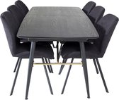 Gold eethoek eetkamertafel uitschuifbare tafel lengte cm 180 / 220 zwart en 6 Gemma eetkamerstal zwart.