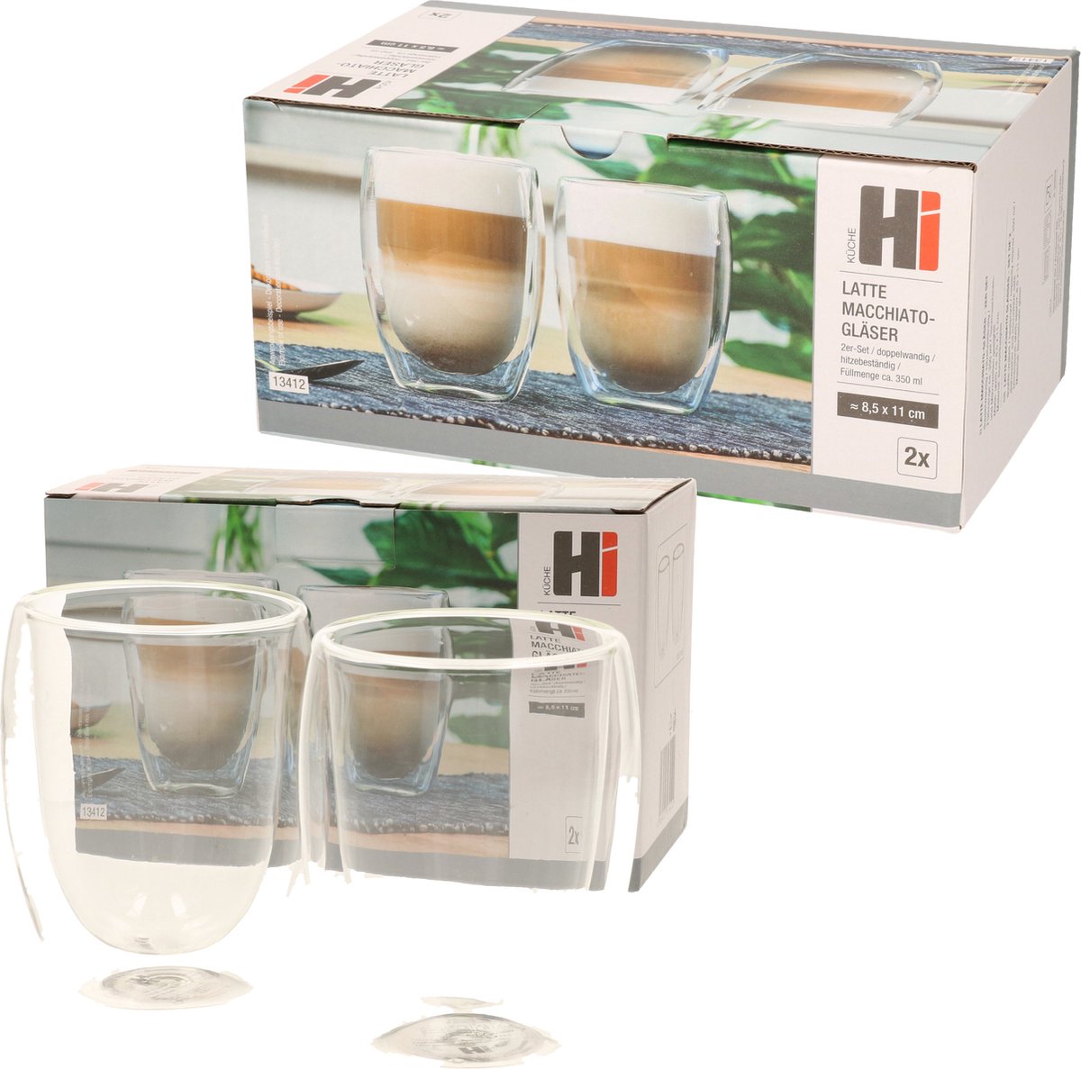 Set van 4x stuks dubbelwandige koffieglazen/theeglazen 350 ml - 35 cl - Glazen voor thee en koffie - Latte Macchiato Glazen