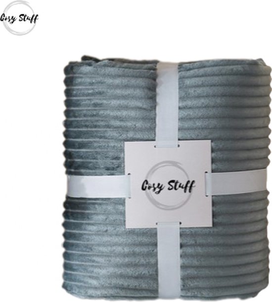 Cosy Stuff - Fleece Deken - fleece Plaid - grijs - 150x200 cm - luxe woonplaid - warm - rib design - zachte deken