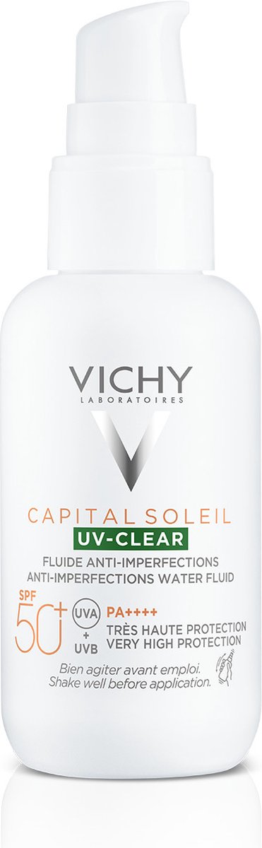 Goedkoopste Vichy Capital Soleil UV Clear Anti-onzuiverheden zonnebrand voor het gezicht SPF50 40ml voor vette, onzuivere huid met neiging tot acne