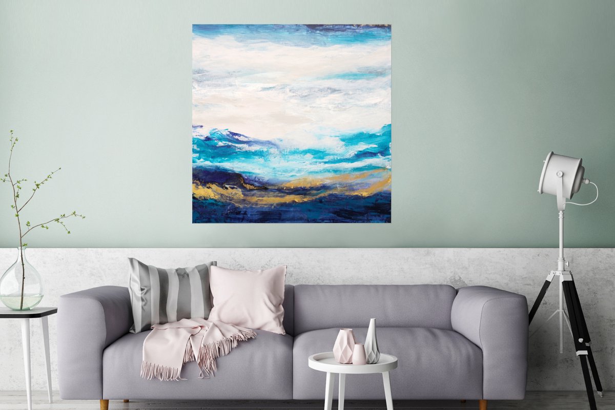Poster Blauw - Schilderij - Abstract - Verf - 75x75 cm