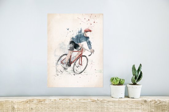 Poster Vélo - Peinture - Sport - Rouge - 30x40 cm