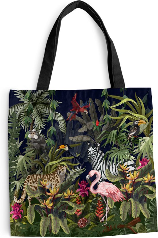 Sac bandoulière - Sac de plage - Big Shopper - Sac shopping - Animaux de la jungle - Nature - Garçons - Filles - Flamingo - Zebra - 45x45 cm - Sac en coton