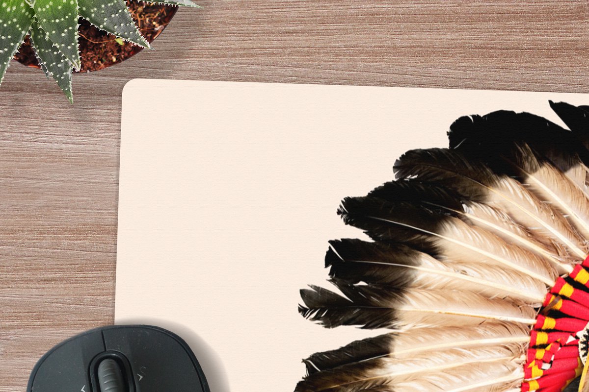 Mousepad xxl - Muismat grappig - Bureau onderlegger xxl - Bureau accessoires - Dier - Uil - Indiaan - Vogel - 80x60 cm