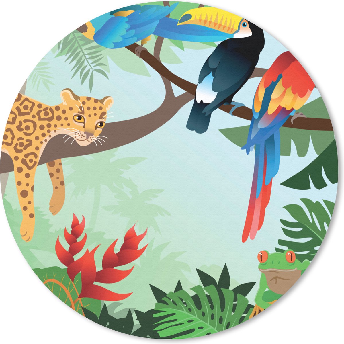 Muismat rond 40x40 cm - Mousepad Jungle dieren - Toekan - Jongens - Meiden - Luipaard - Ronde muismatten