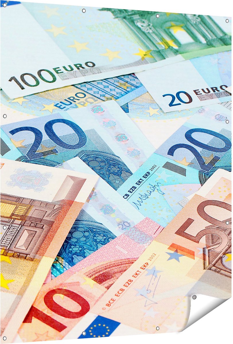 Gards Tuinposter Euro Geld Biljetten - Briefjes - 120x150 cm - Tuindoek - Tuindecoratie - Wanddecoratie buiten - Tuinschilderij Multikleur
