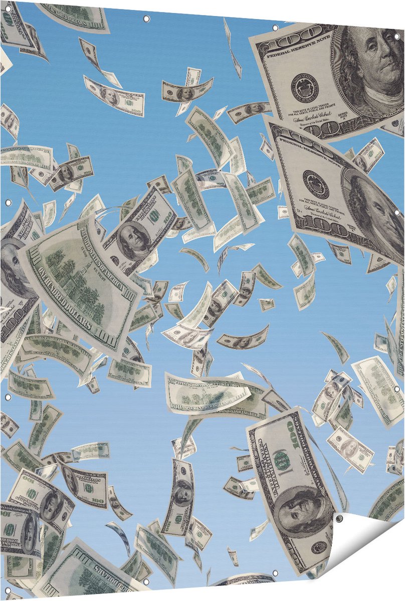 Gards Tuinposter Dollarbiljetten in de Lucht - Geld - 120x150 cm - Tuindoek - Tuindecoratie - Wanddecoratie buiten - Tuinschilderij Multikleur