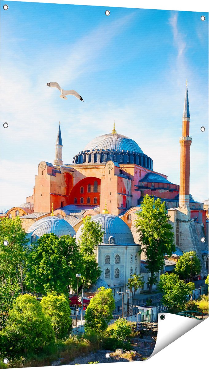 Gards Tuinposter Hagia Sophia Moskee in Istanbul - 80x120 cm - Tuindoek - Tuindecoratie - Wanddecoratie buiten - Tuinschilderij Multikleur