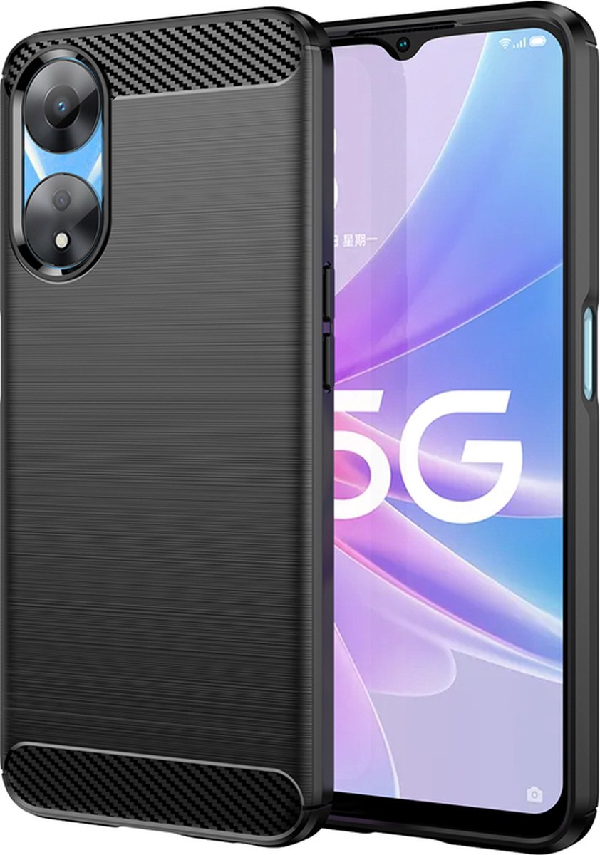Oppo A78 (5G) Hoesje - MobyDefend TPU Gelcase - Geborsteld Metaal + Carbonlook - Zwart - GSM Hoesje - Telefoonhoesje Geschikt Voor Oppo A78 - MobyDefend