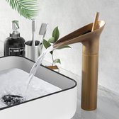 Moderne Kraan met Waterval Uitloop - Bronze Goud - Modern Design - Warm en Koud Water Mengkraan - Badkamer - Toilet - Messing en Keramisch