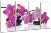 GroepArt - Glasschilderij - Orchidee - Paars, Wit - 160x80cm 4Luik - Foto Op Glas - Geen Acrylglas Schilderij - 6000+ Glasschilderijen Collectie - Wanddecoratie