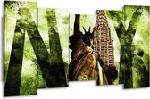 GroepArt - Canvas Schilderij - New York - Groen, Zwart, Bruin - 150x80cm 5Luik- Groot Collectie Schilderijen Op Canvas En Wanddecoraties
